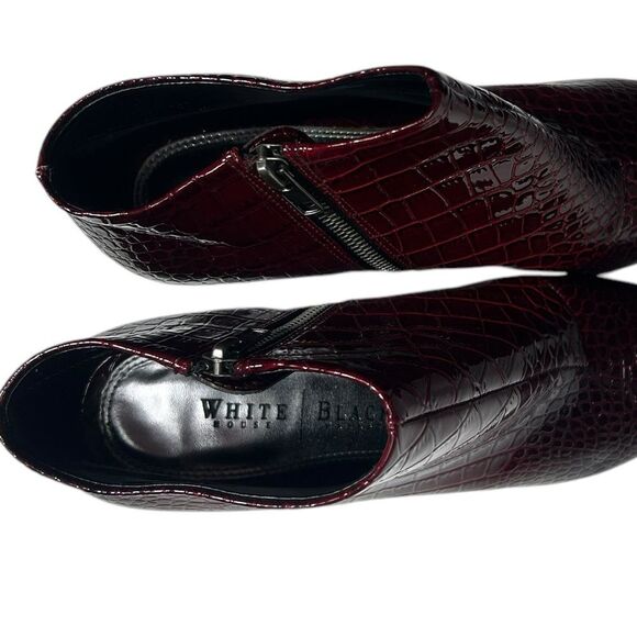 White House Black Market Paulette Burgundy Red Booties Croc Embossed Peep Toe - Picture 13 of 16